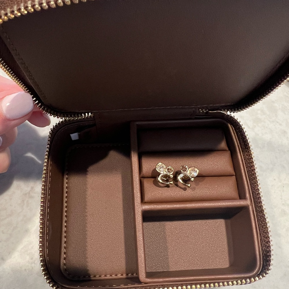 COACH Travel Sized Jewelry Box with Gold Earring Studs